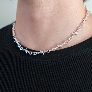 y2k silver barbed wire chain necklace